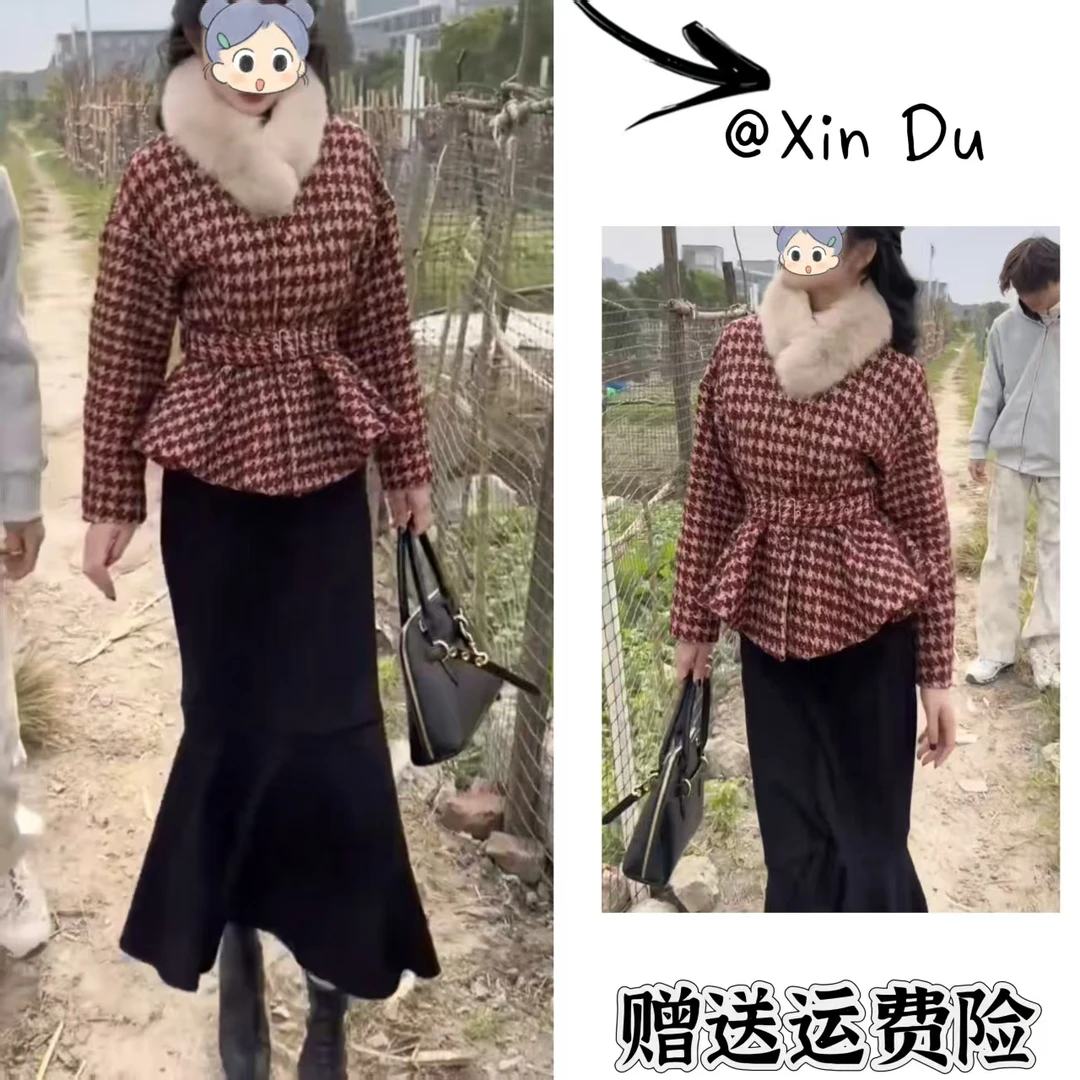 2025秋冬季新款时尚显瘦气质女士网红洋气两件套百搭款D24343