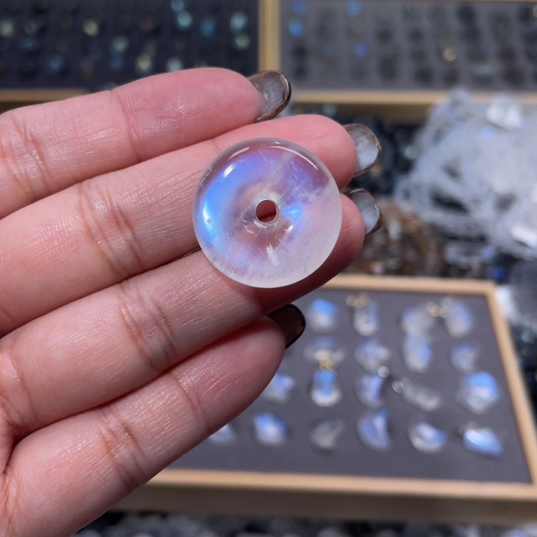 月光石颈饰未镶嵌电****眠蓝月光平安扣直径22.7mm