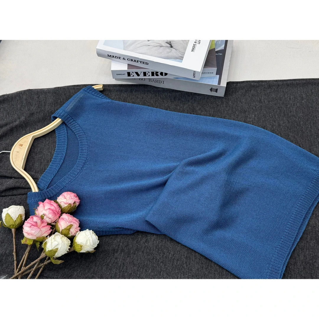 【蓝色净版套头】夏季新款时尚无袖针织衫QC2712