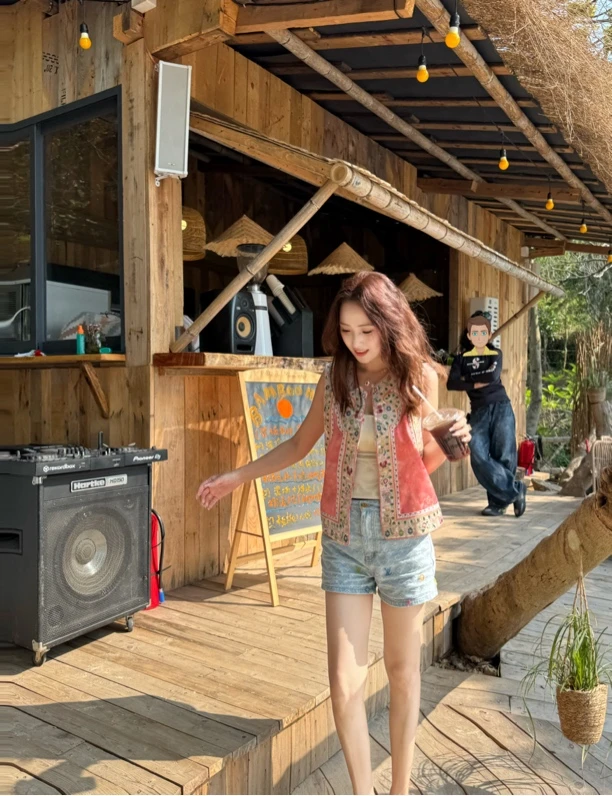 【金喜】粉色刺绣中式新款中式马甲