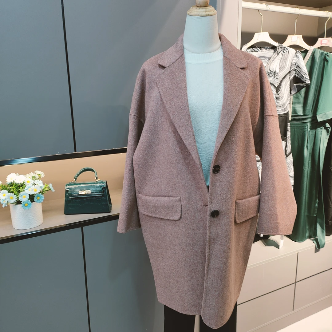 DY802【知后轻奢定制】时尚翻领豆沙色翻口袋气质简约大衣80#