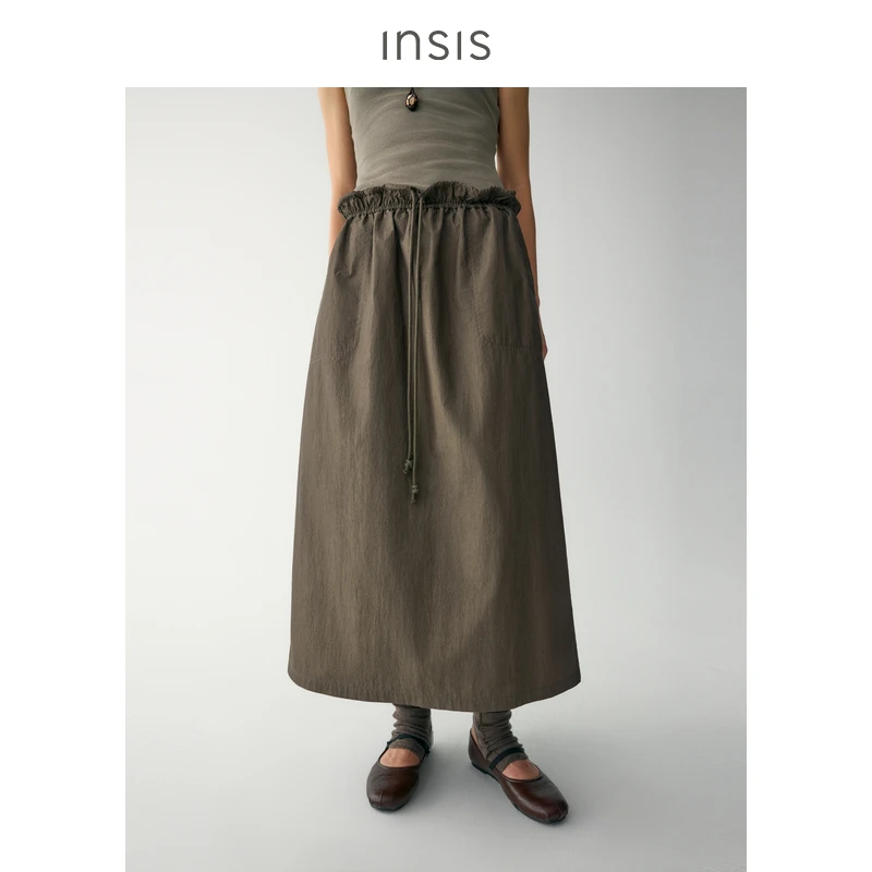 INSISFEMME腰头抽绳休闲运动伞裙