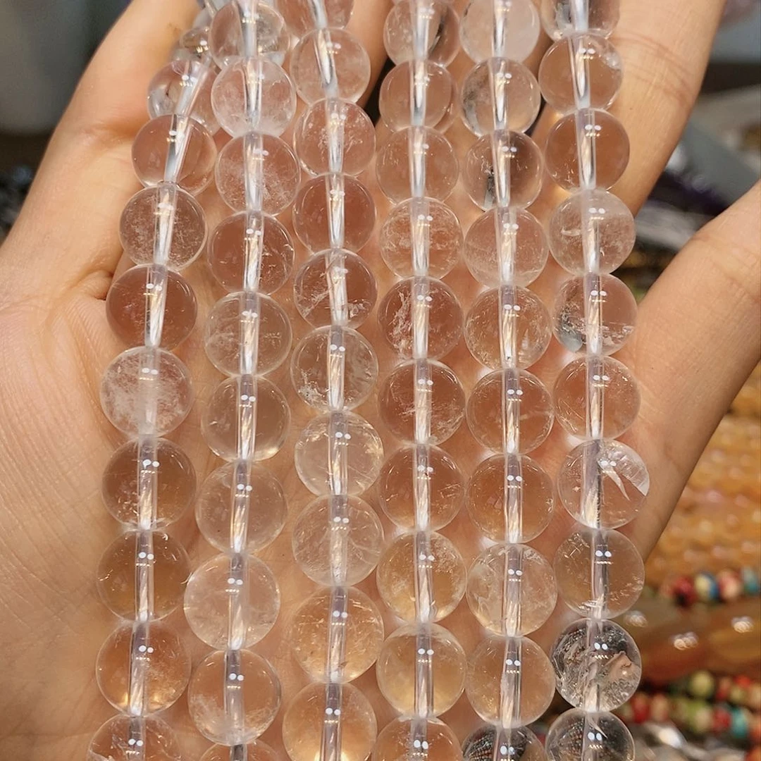 玛瑙/玉髓散珠天然白水晶10mm一条