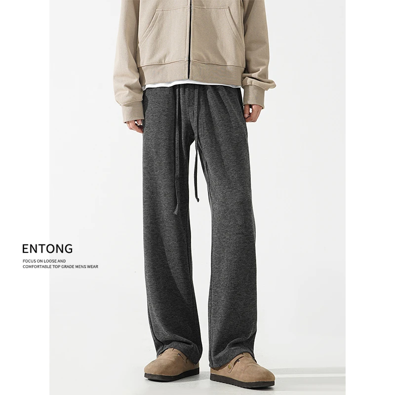 Entong美式潮牌糯米裤抽绳直筒卫裤男宽松垂感休闲裤大码加绒裤子