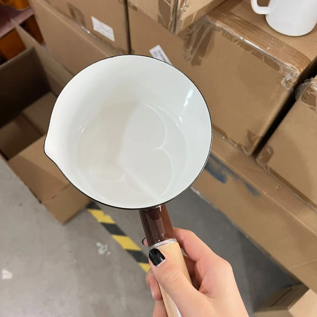 【设计师同款】15CM轻奢 咖啡色 搪瓷木柄奶锅