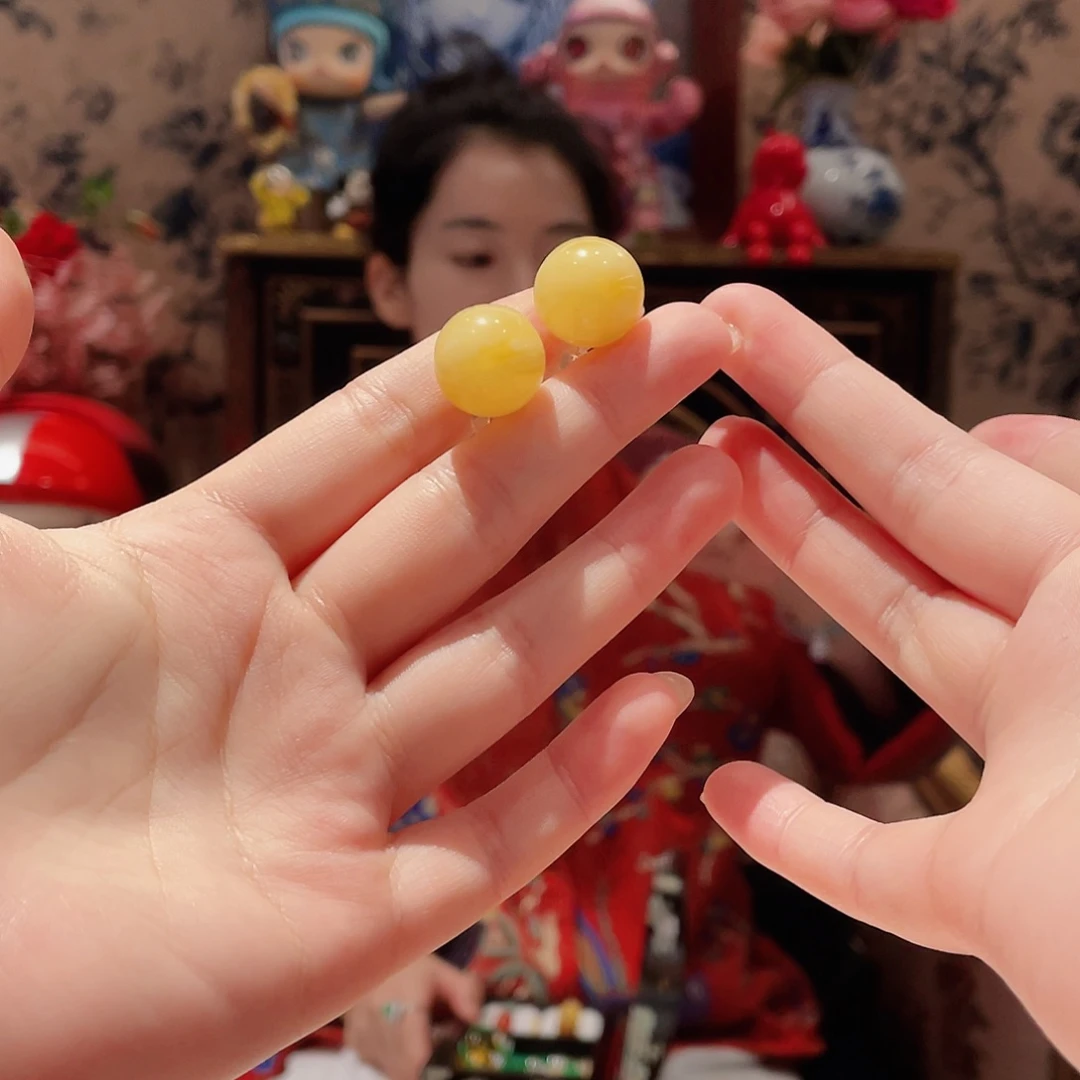 蜜蜡耳饰18K金镶嵌耳饰