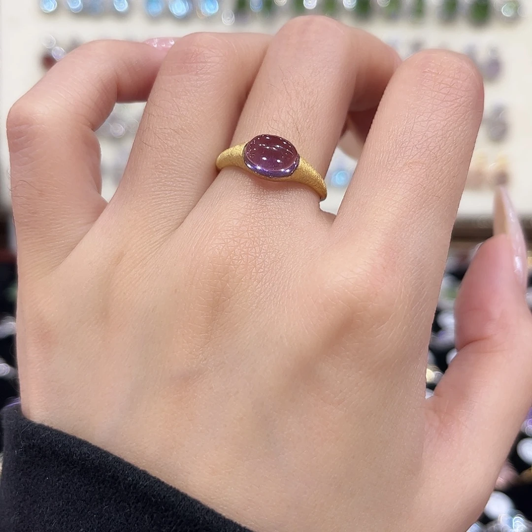 戒指银S925镶嵌紫晶金托不保色