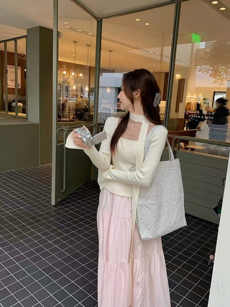 甜美时尚套装女春季蕾丝碎花吊带背心高腰A字半身裙