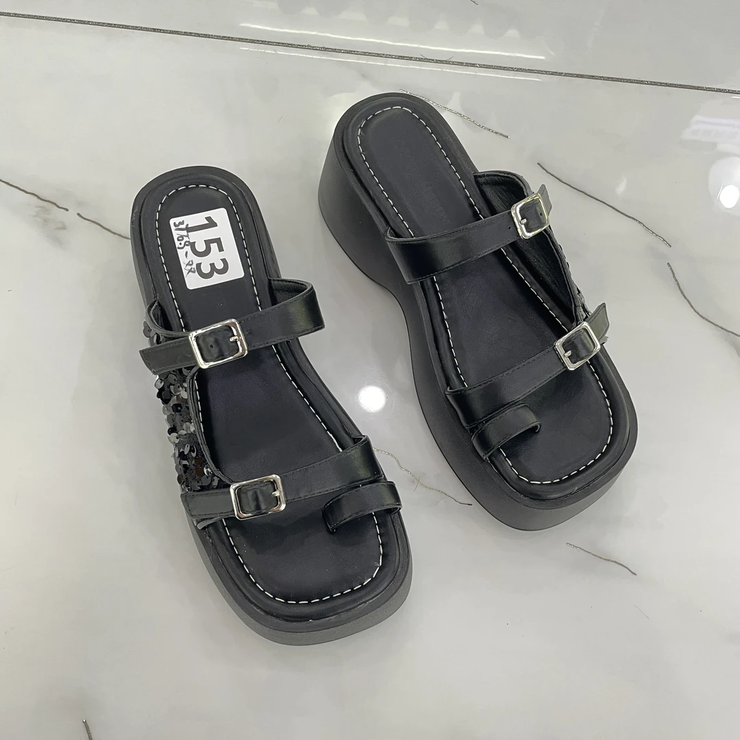 夏季休闲见外包装夹趾高跟套趾韩版凉鞋厚底一字拖