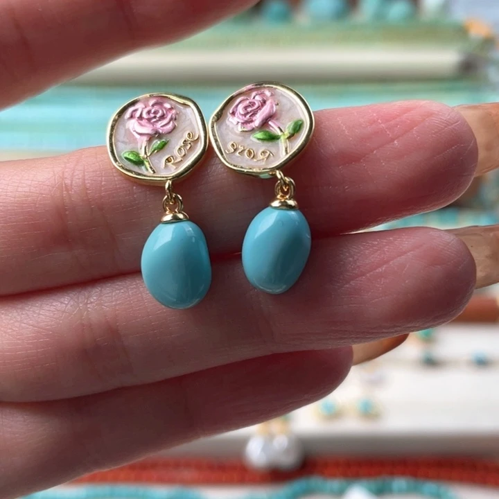 绿松石未镶嵌耳钉