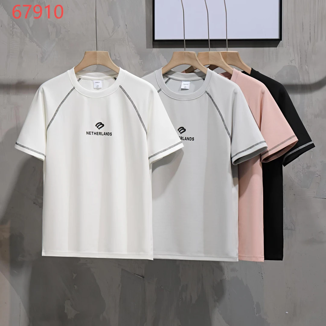 夏季新款创意硅胶小标插肩袖T恤潮流宽松百搭休闲短袖伊67910*东2