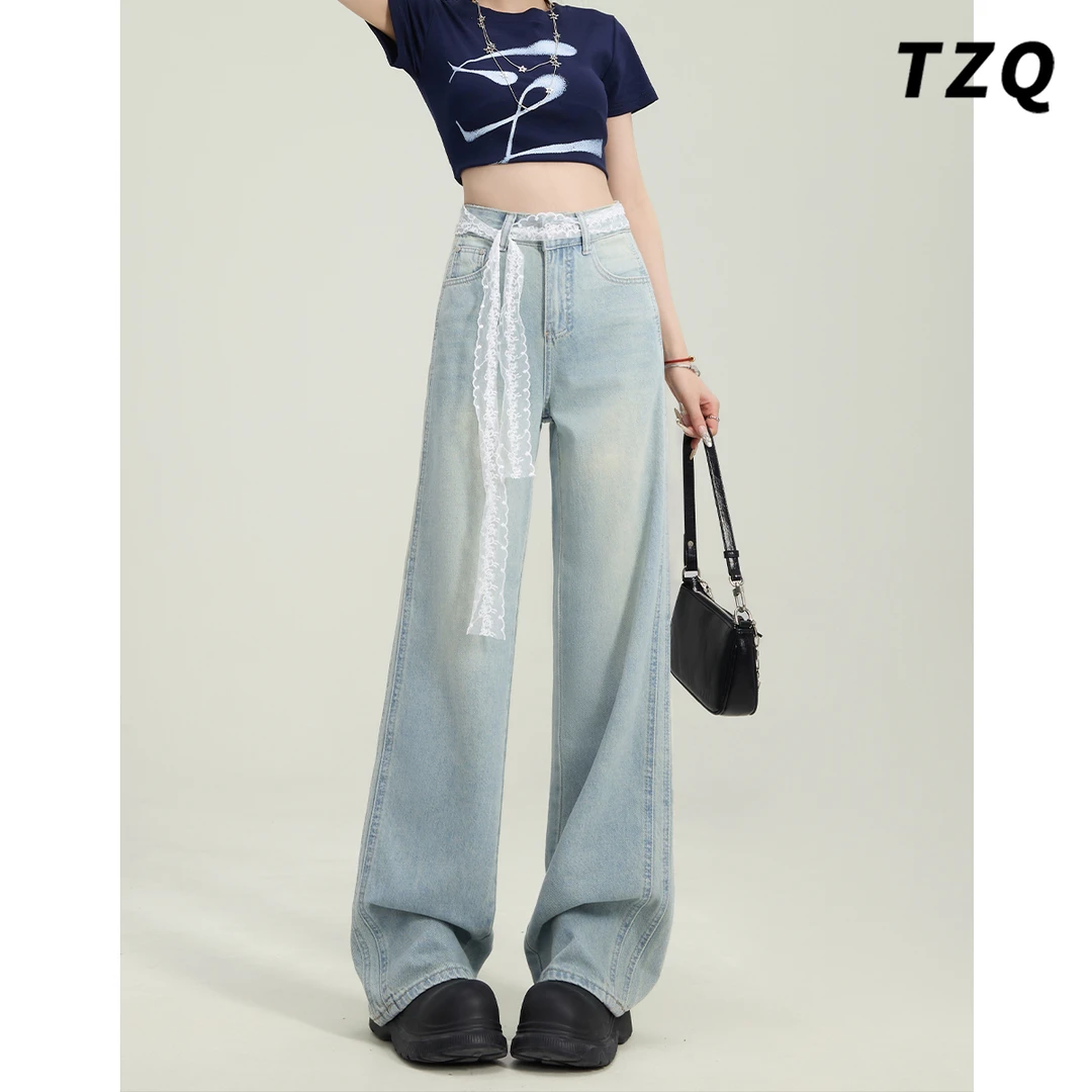 美式窄版阔腿牛仔裤女2025新款高腰垂感宽松显瘦直筒裤TZQ2521836