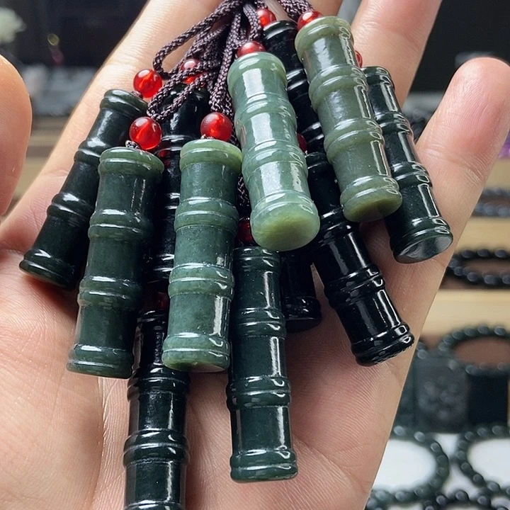 手串未镶嵌和田玉（墨玉）竹节