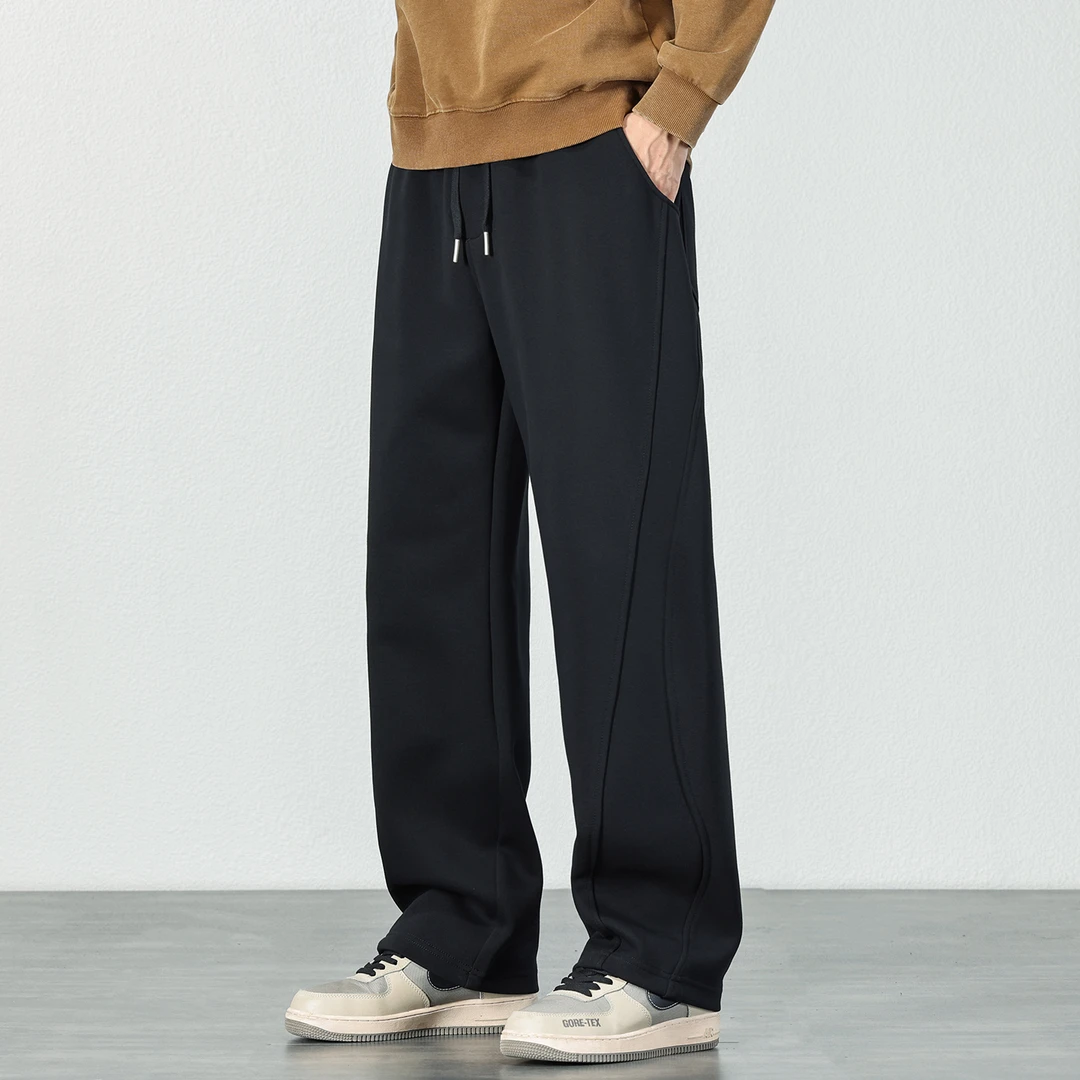 抽绳松紧腰卫裤男士2025秋季复古休闲裤宽松直筒垂感阔腿加绒长裤