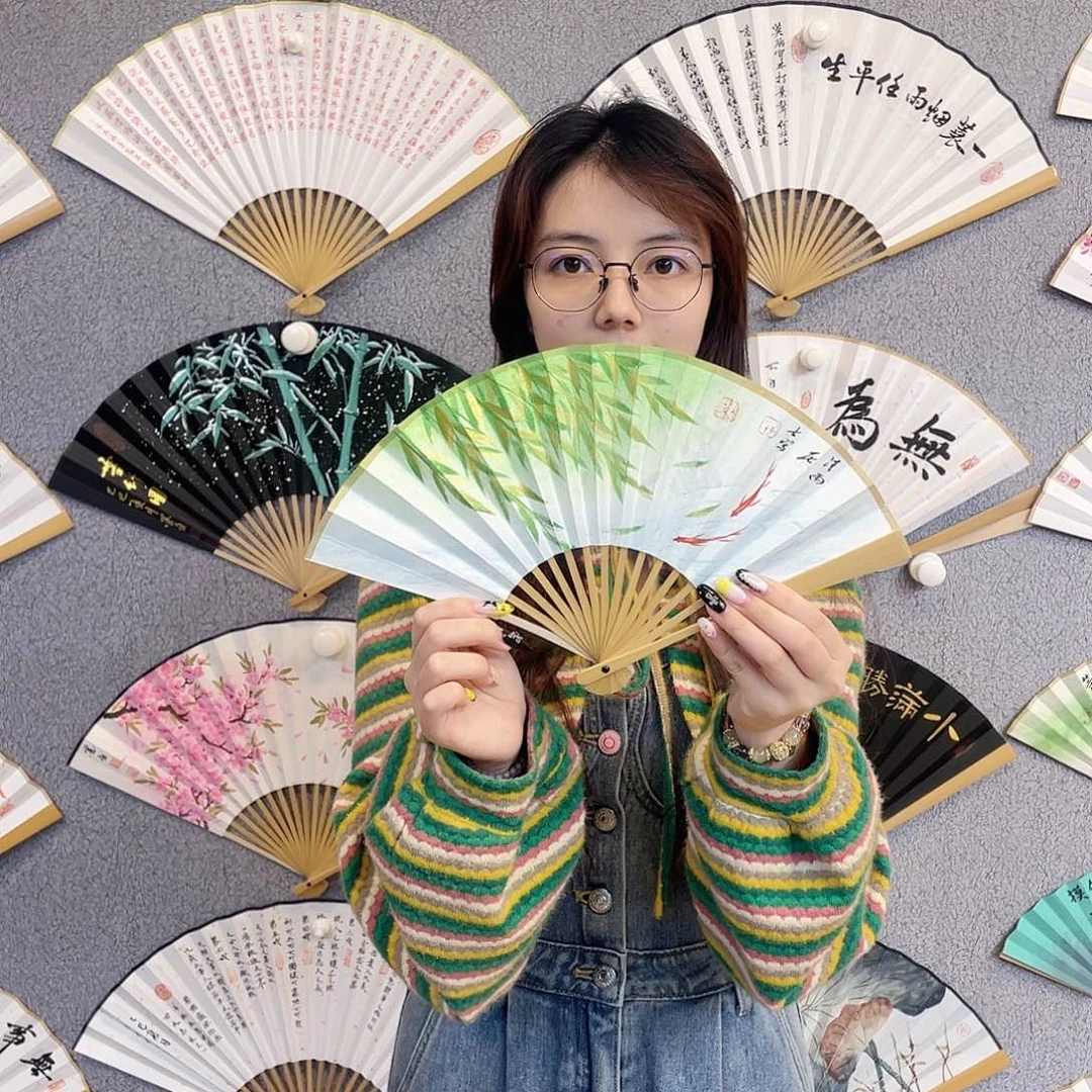 书法6寸水磨玉竹-纯手绘-文玩扇骨（默认粘好）