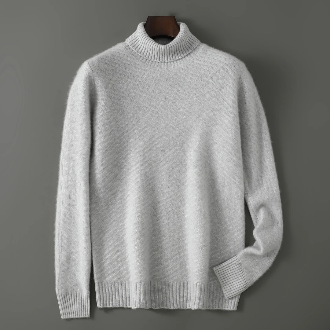 男士加厚纯色可翻高领秋冬羊毛衫时尚百搭休闲套头保暖针织衫