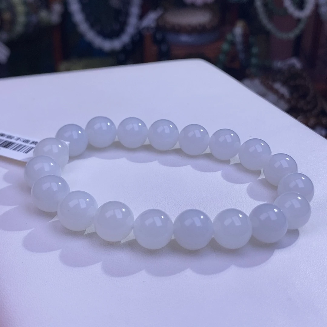 和田玉未镶嵌颈饰精品老料新疆白玉圆珠手串10m