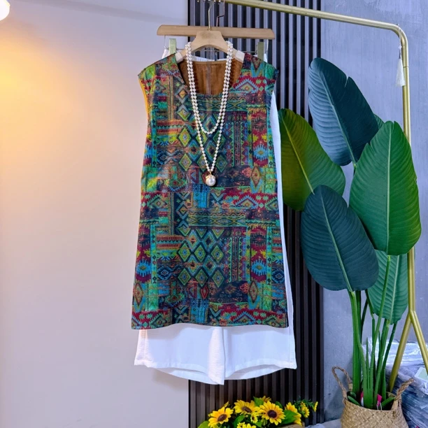 复古风夏季新款大码女装时尚洋气宽松背心阔腿裤休闲气质显瘦潮流