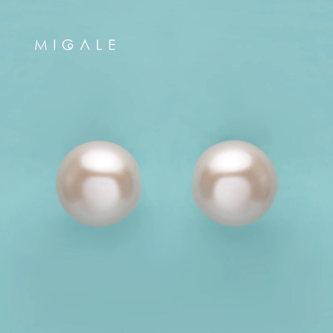 【源头】S925银白色无核厚园珍珠耳钉10-11mm C1076【不含证书】