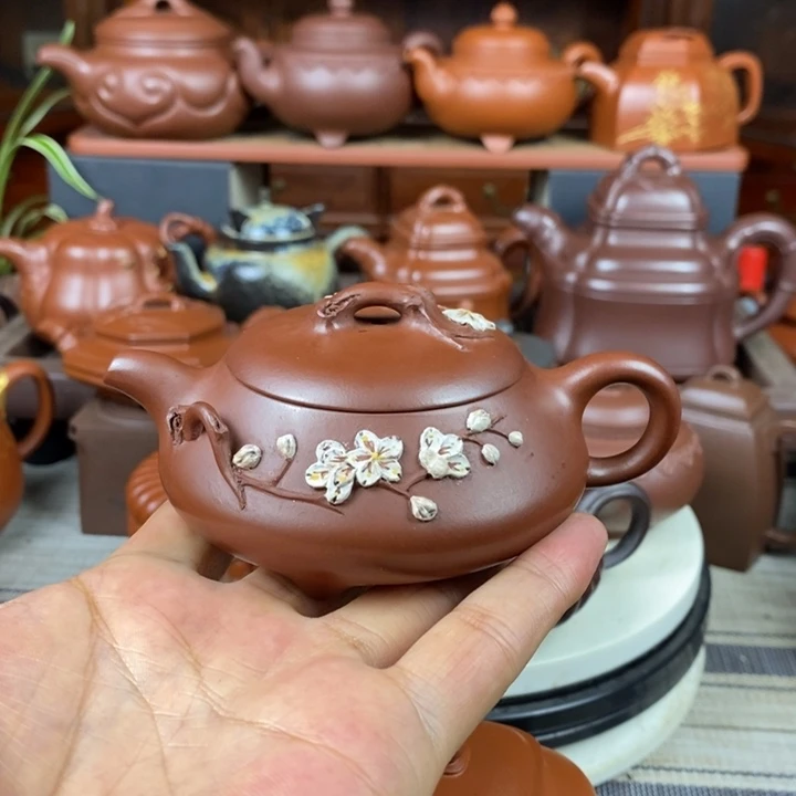 茶壶紫砂汉棠梅花石瓢130CC原矿老紫泥