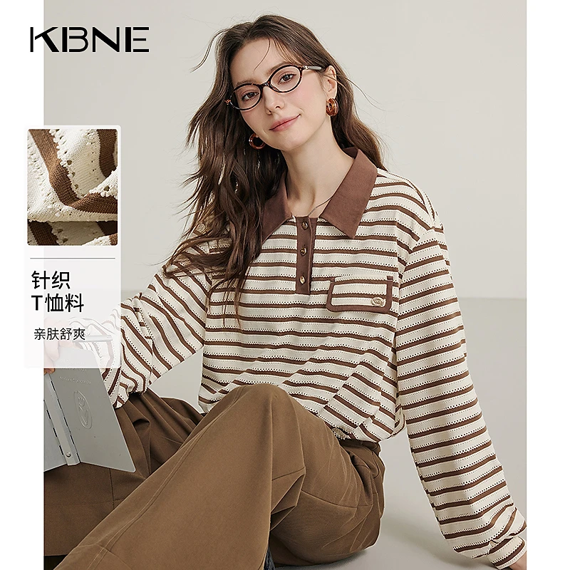 KBNE洋气衣服小众休闲女装打底衫女款爆款2025新款条纹长袖t恤女