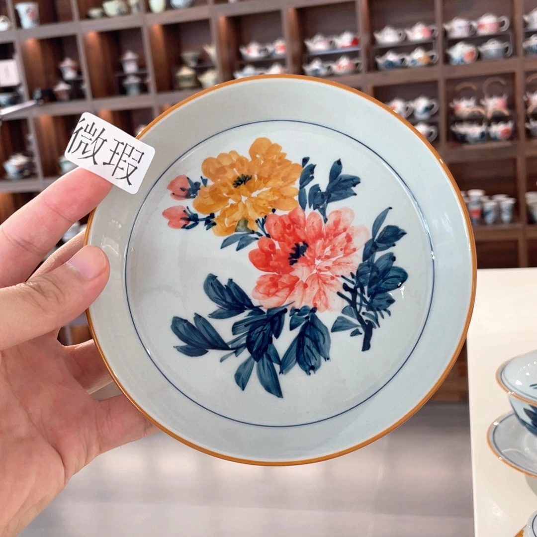 釉下手绘茶具微瑕