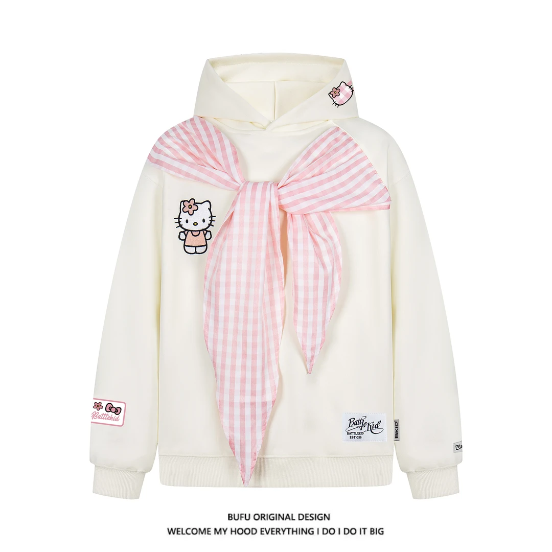 亿万少年BUFU原创甜美蝴蝶结绑带连帽卫衣情侣新款设计感宽松外套