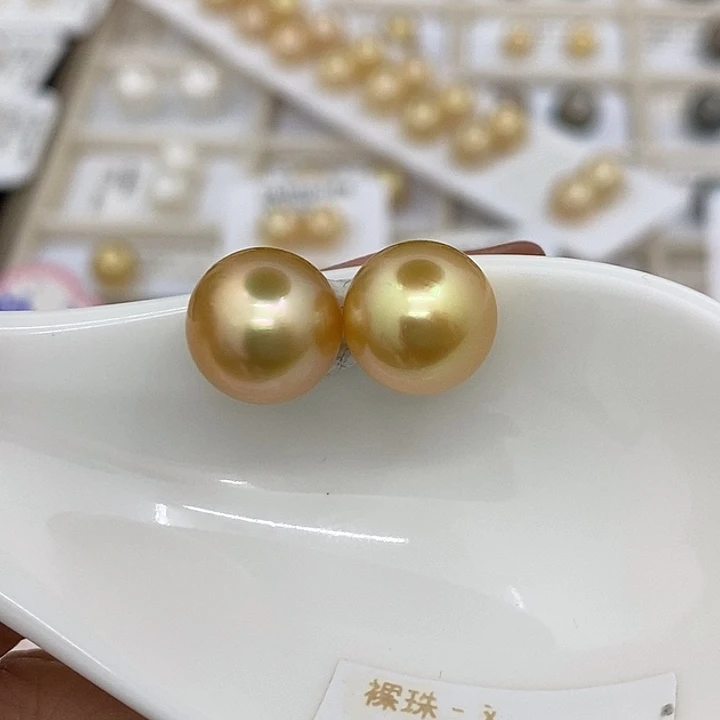 海水珍珠裸珠浓金无瑕金珠11-12