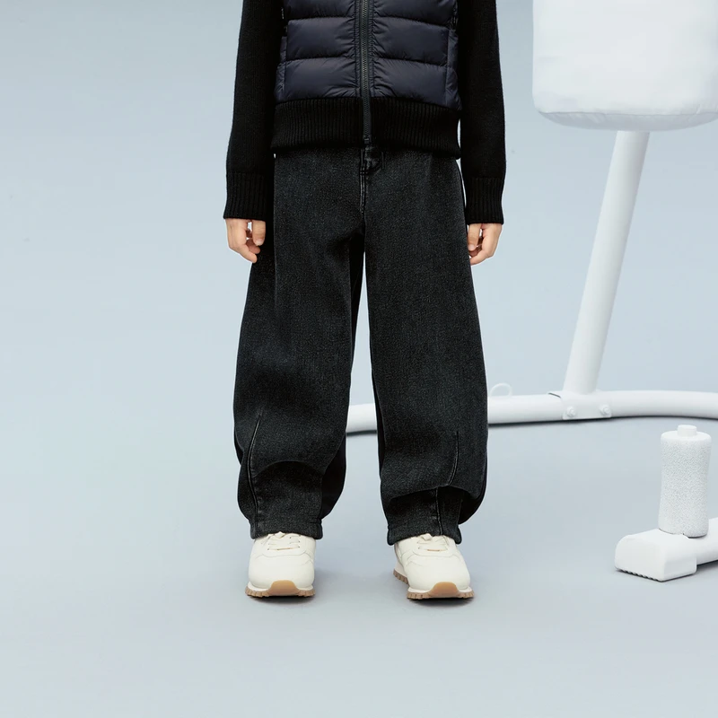 运动-加绒littlemoco童装25冬装新款男女童弯刀裤牛仔裤长裤