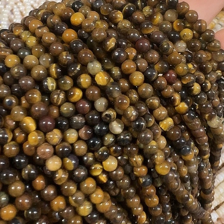 玛瑙/玉髓合金珠宝半成品2条4mm虎睛石圆珠