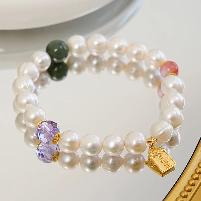 淡水珍珠单圈手链和田玉南红转珠手链-8490