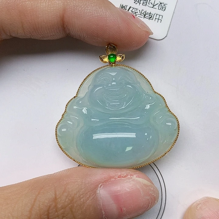 颈饰18K金镶嵌翡翠天然翡翠