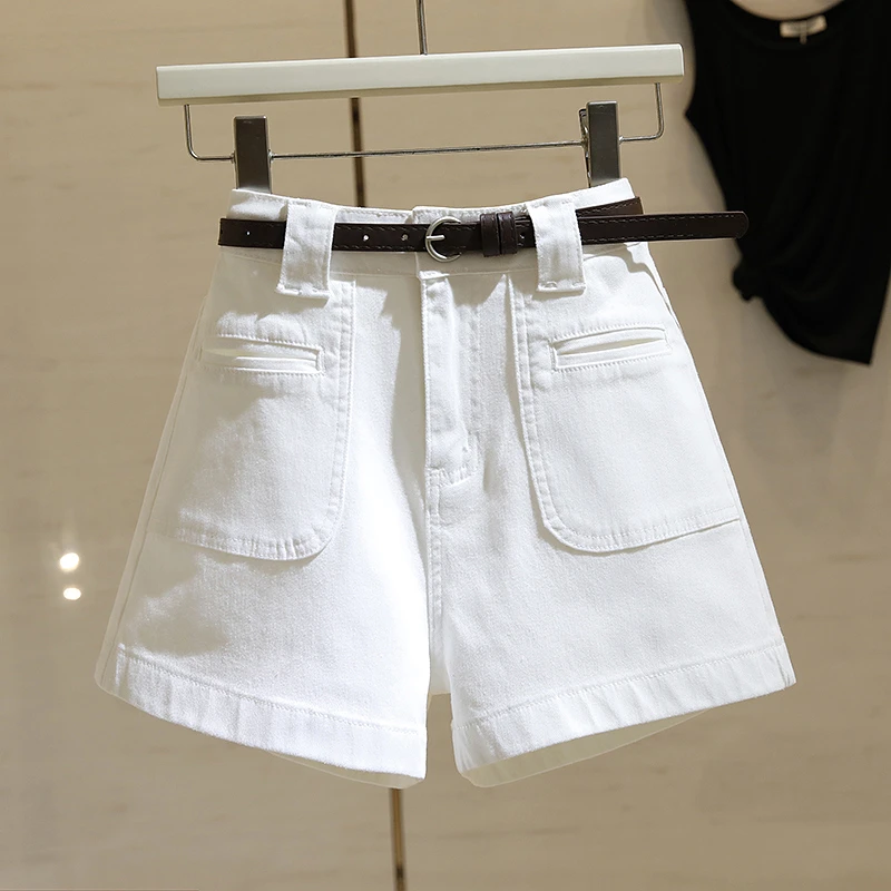 白色高腰牛仔短裤女2025夏季新款美式复古弹力显瘦a字阔腿热裤子