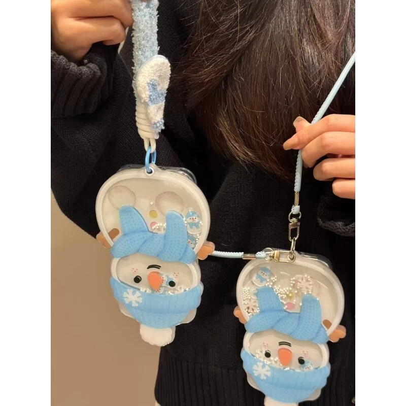 童趣创意推拉镜摇摇乐蓝帽雪人适用ihone17promax苹果16p手机壳15