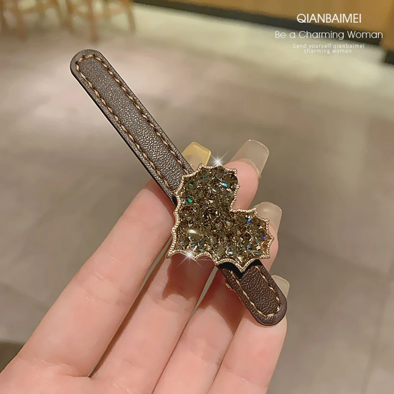 腊树~韩国东大门发夹爱心镶钻感边夹刘海复古一字夹发饰后脑勺发