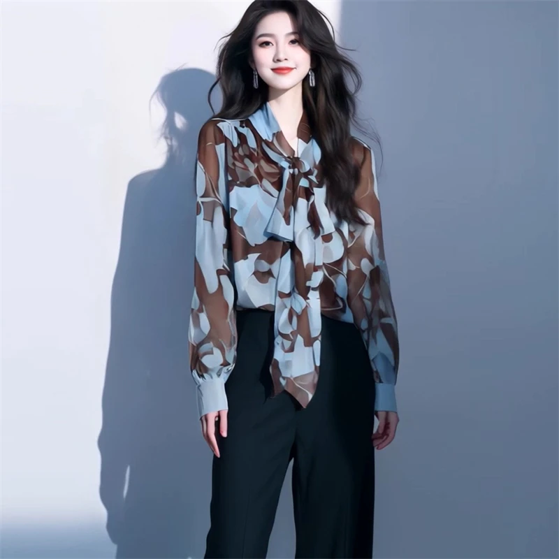 花色洋气时髦气质通勤系带设计感防晒衬衫女2025夏季新款时髦上衣