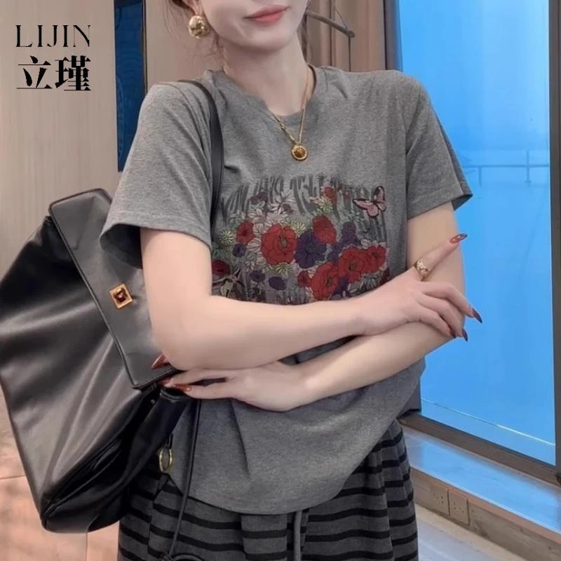 大码女装时髦欧货正肩短袖T恤夏季新款胖mm宽松遮肉上衣