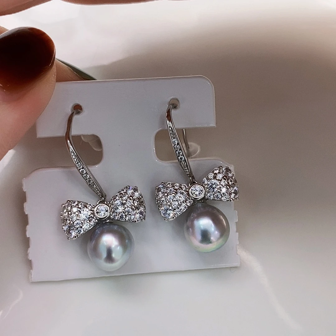 银S925镶嵌特价极光天然真多麻耳饰海水珍珠