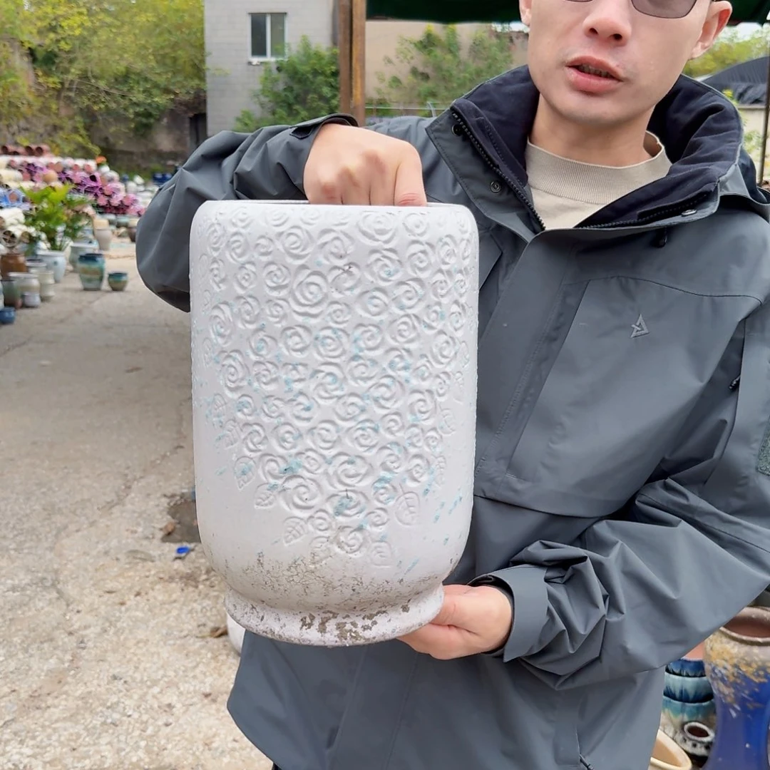 紫砂花盆口18高29（一个玫瑰花白色