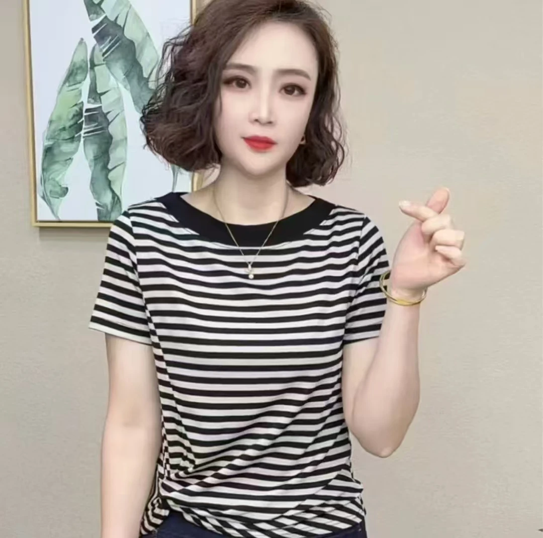 2025夏季新品时尚洋气百搭气质减龄显瘦短袖女T恤