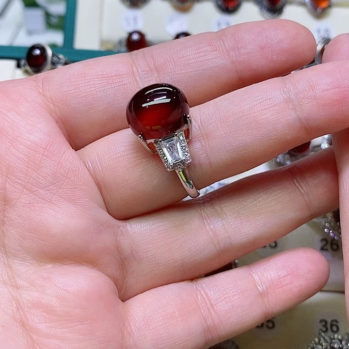 石榴石戒指银S925镶嵌～**～
