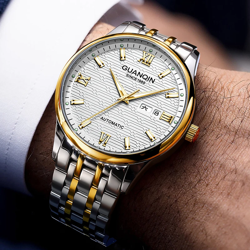 冠琴男士手表瑞士品质腕表男防水夜光全自动机械表双日历手表男表