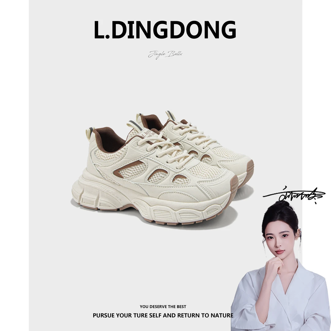 【刘叮咚女鞋】厚底老爹鞋女新款松糕系带小白鞋休闲跑步鞋网面单鞋