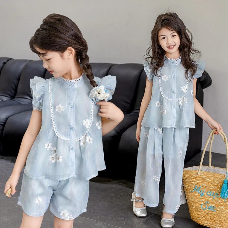 套装甜美夏季花朵女童中大童