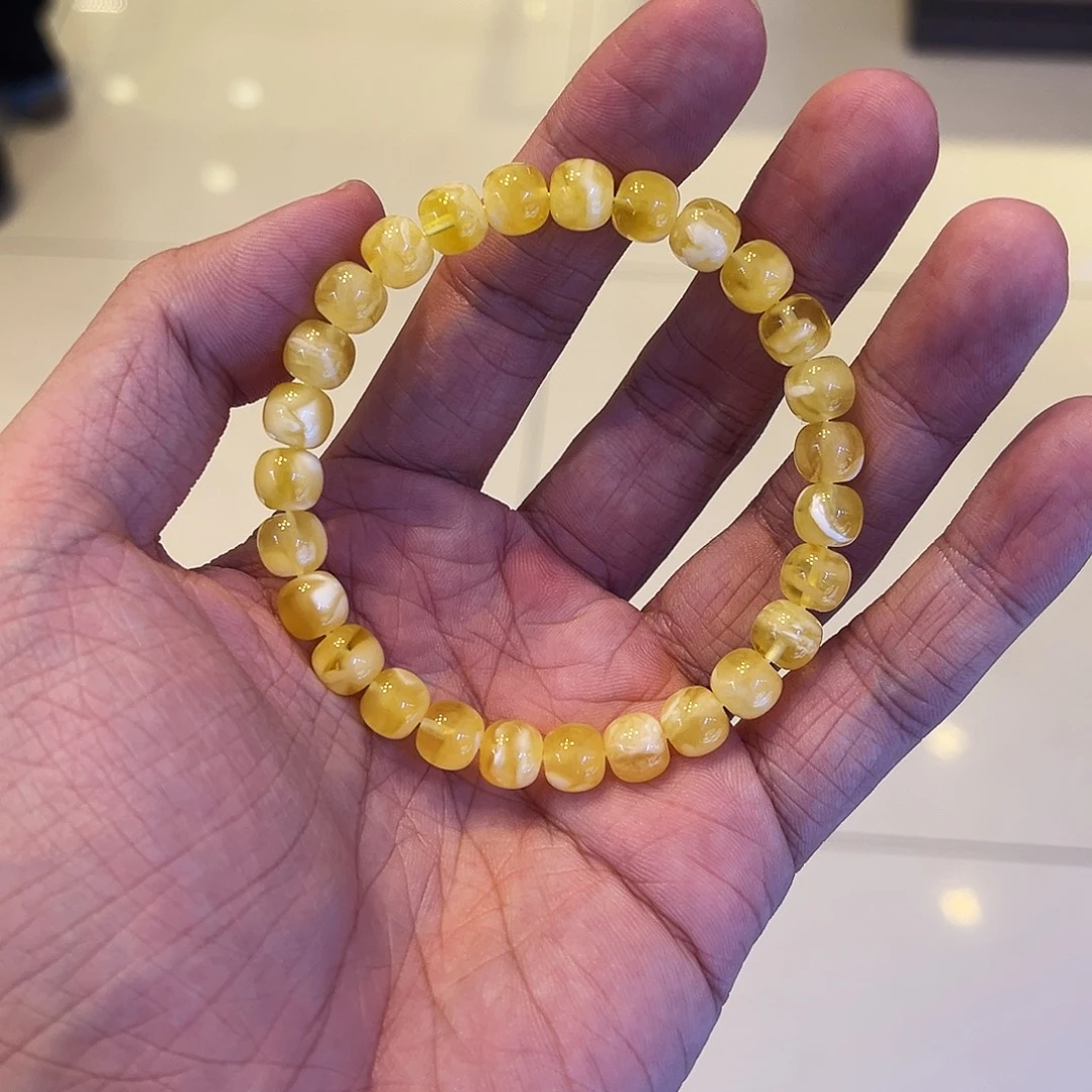 手串蜜蜡未镶嵌金绞金白8mm