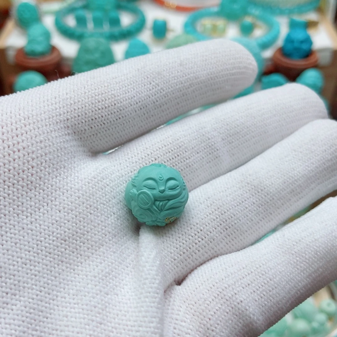 绿松石未镶嵌凤九圆珠13.8mm