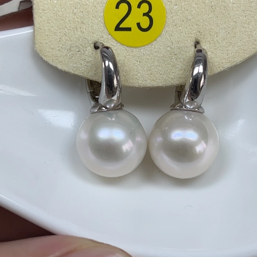 淡水珍珠银S925镶嵌耳饰11-12mm