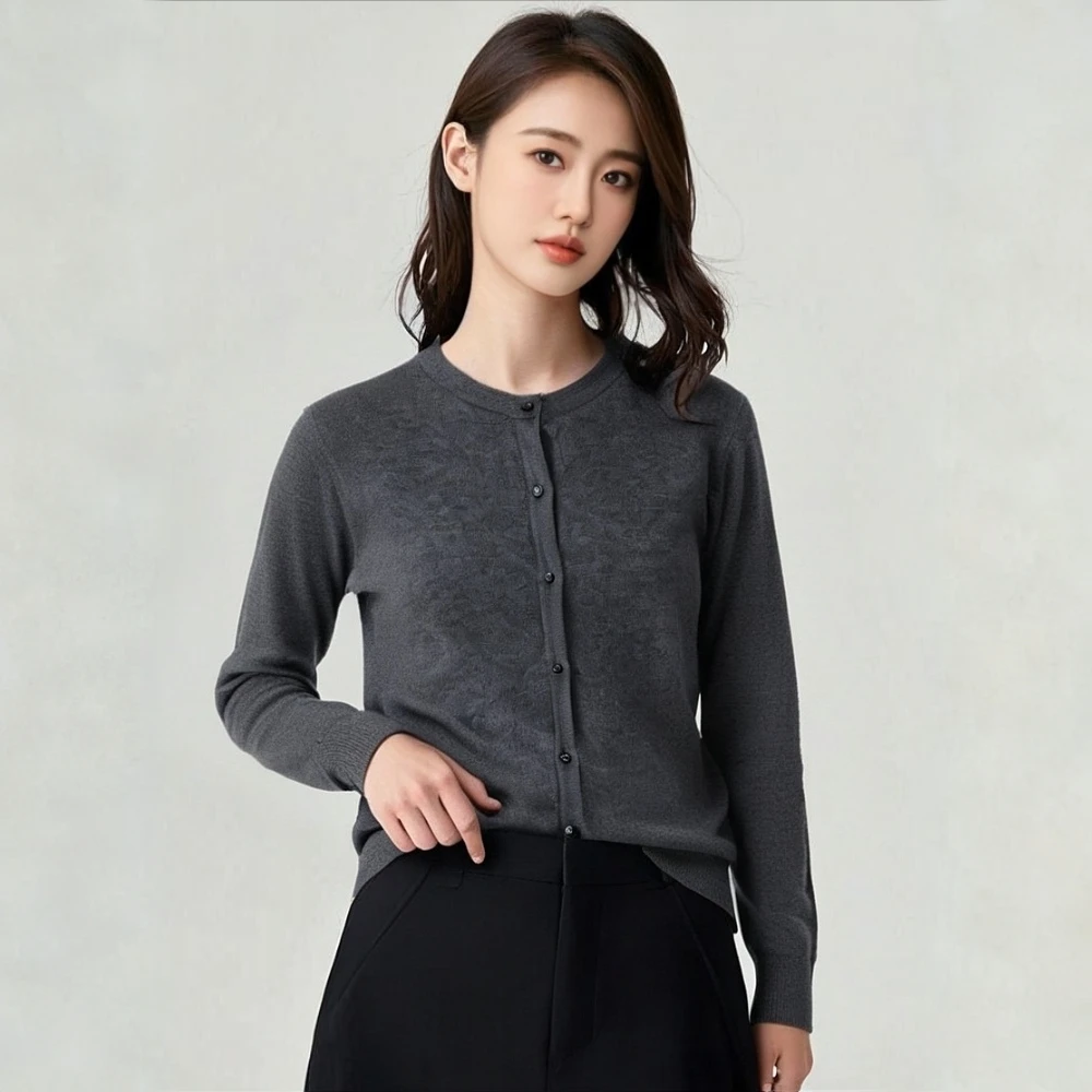 【精纺】纯山羊绒圆领女开衫 秋冬经典老钱风 百搭时尚简约长袖保暖
