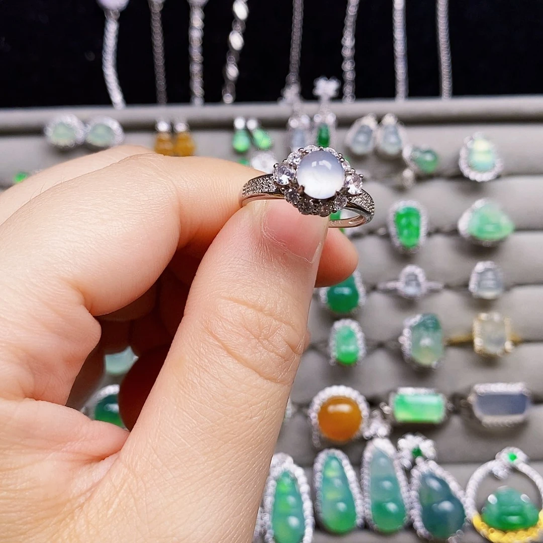 翡翠戒指银S925镶嵌蛋面