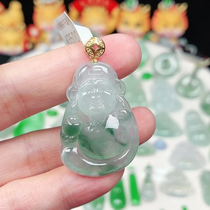 颈饰18K金镶嵌翡翠缅甸天然A货翡翠